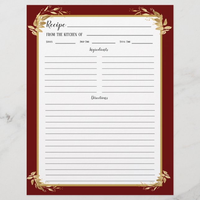 Page Classeur de la recette du feuillage d'or de B (Devant)