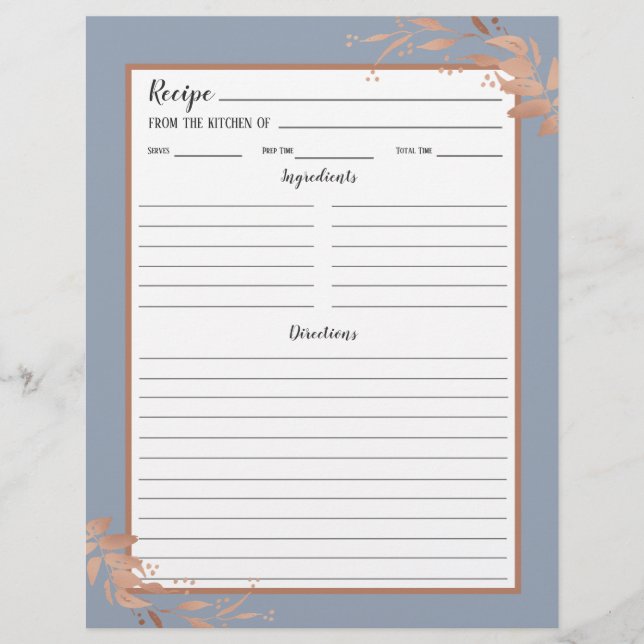 Page Classeur de recette Rose bleu Dusty Gold Foli (Devant)