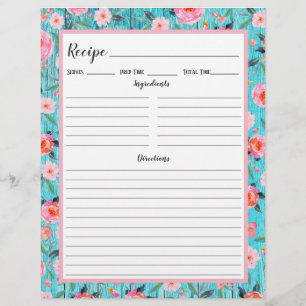 Page Classeur Rustique Rose Floral Aqua Wood Recet