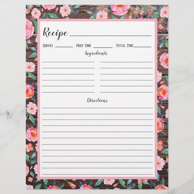 Page Classeur Rustique Rose Floral Dark Wood Recet (Devant)