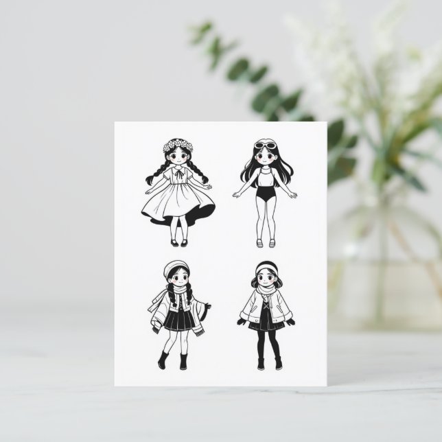 Page Color Me pour enfants | 4 filles (Debout devant)