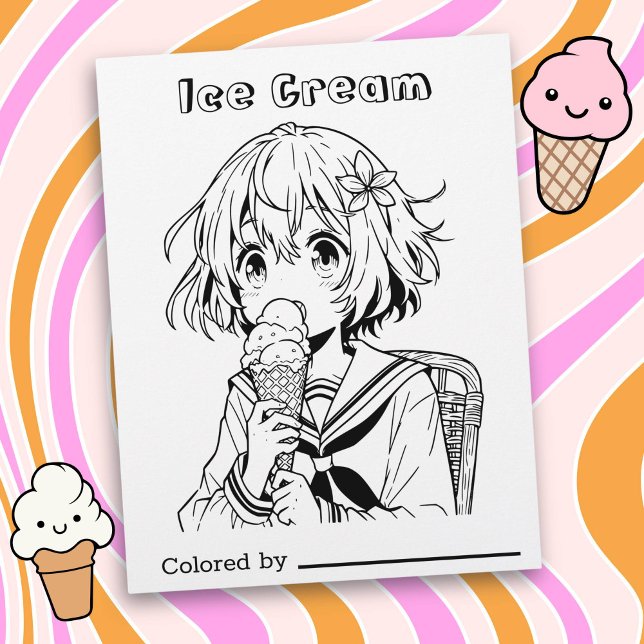 Page Color Me pour enfants | Anime Girl avec glace (Créateur téléchargé)