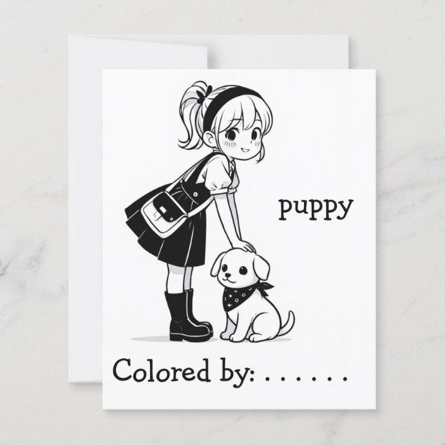 Page Color Me pour enfants | Chiot d'Anime (Devant)