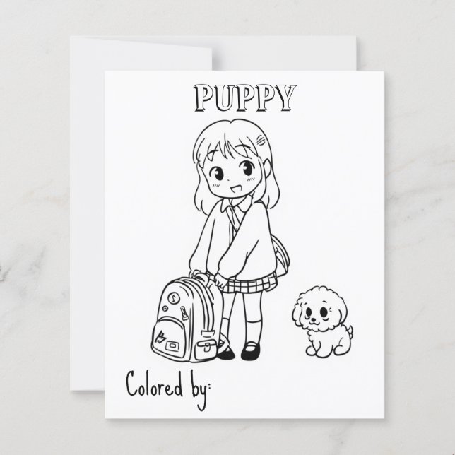 Page Color Me pour enfants | Chiot d'Anime (Devant)