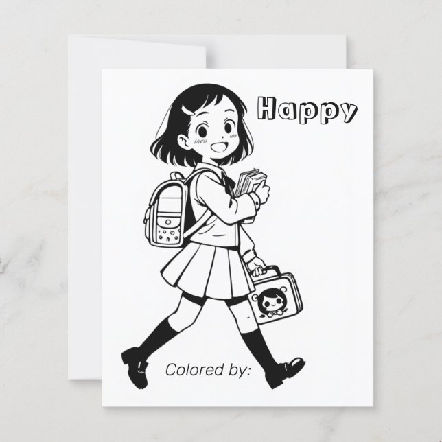 Page Color Me pour enfants | École Anime fille (Devant)
