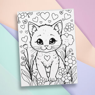 Page Coloriage Chat en Fleurs