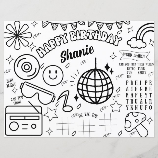 Page d'activité de coloriage d'anniversaire rétro  (Devant)