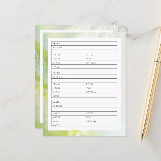 Page de carnet d'adresses aux pâquerettes douces (Devant/Arrière en situation)