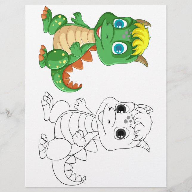 Page de coloration de dinosaure de mignon dessin (Devant)
