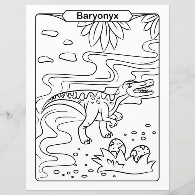 Page de coloration de dinosaures - Baryonyx (Devant)
