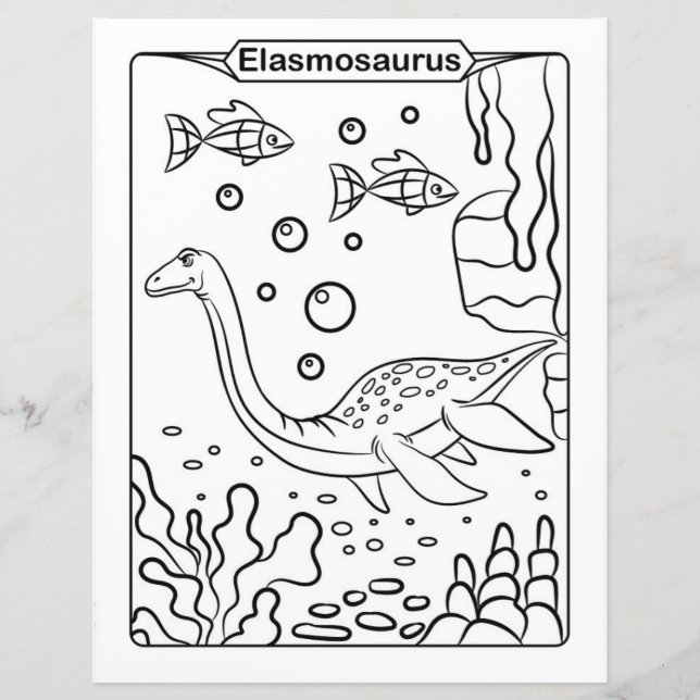 Page de coloration de dinosaures - Elasmosaurus (Devant)