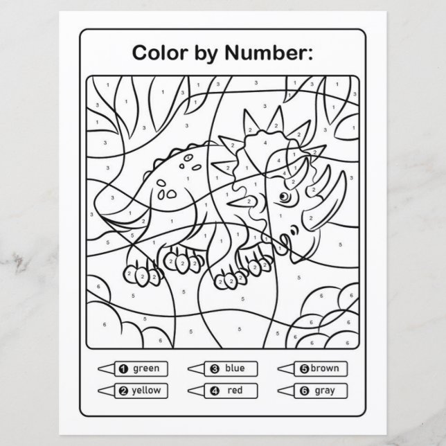 Page de coloration de dinosaures par numéro - Rhin (Devant)