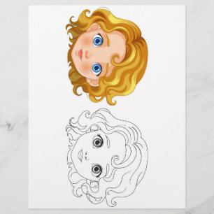 Page de coloration de la tête de poupée de dessin 