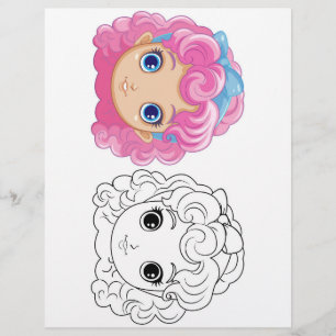 Page de coloration de la tête de poupée de dessin 