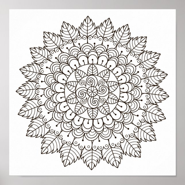 Page de coloration Feuille Petal Mandala Poster (Devant)