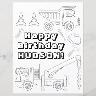 Page de coloriage d'anniversaire de construction -