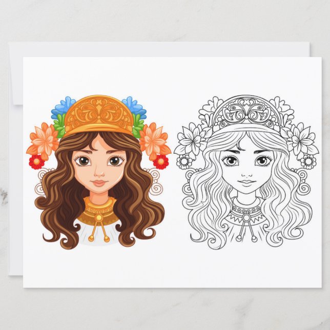 Page de coloriage de belle fille  (Devant)