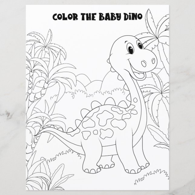 Page de coloriage de dinosaure amusant et mignon p (Devant)