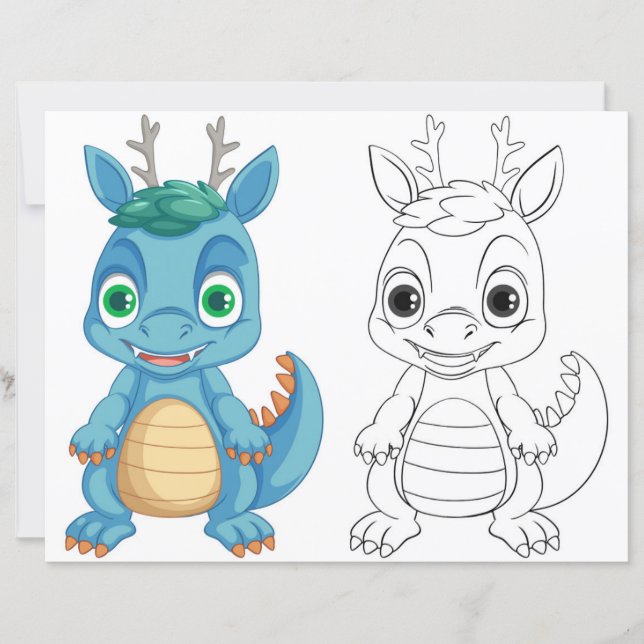Page de coloriage de dragon de dessin animé mignon (Devant)