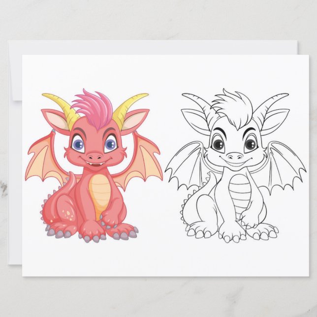 Page de coloriage de dragon de dessin animé mignon (Devant)