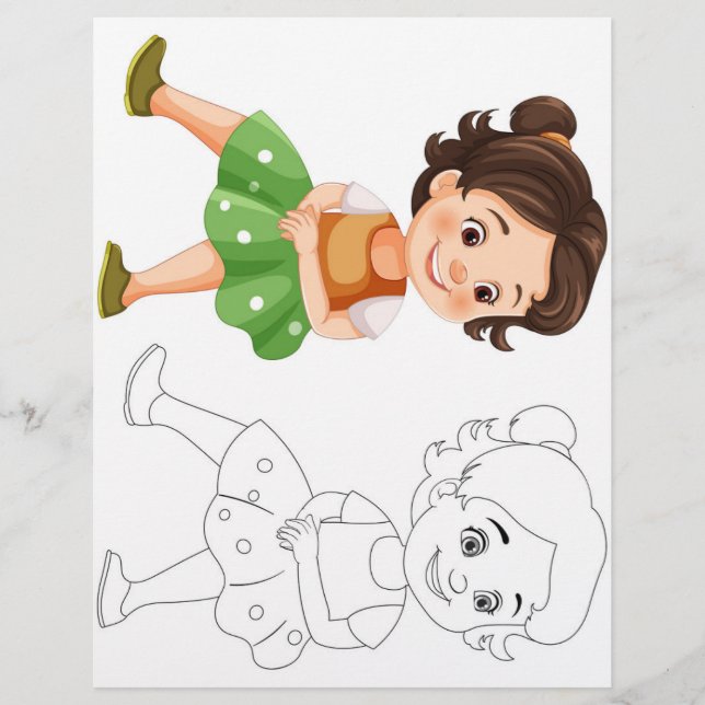 Page de coloriage de fille de dessin animé mignonn (Devant)