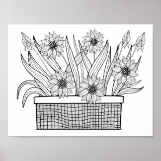 Page de coloriage de pots de fleurs Poster d'art P