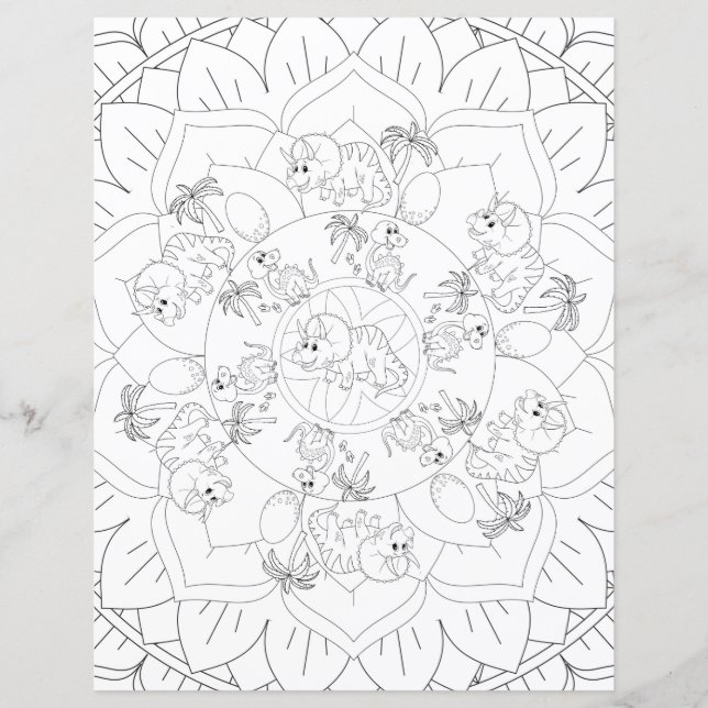Page de coloriage Dinosaur Mandala Fun Relaxant En (Devant)