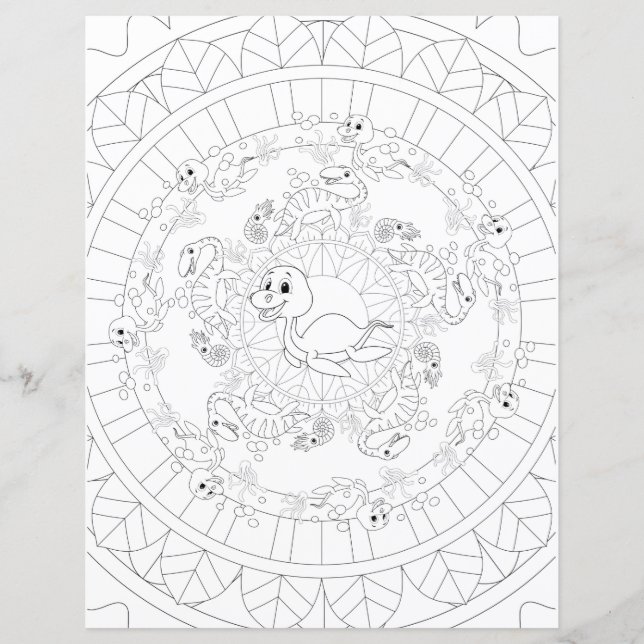 Page de coloriage mandala dinosaure Plesiosaurus p (Devant)