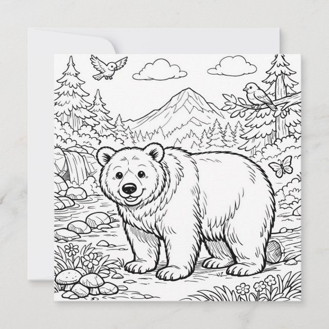 Page de coloriage ours animal noir blanc (Devant)