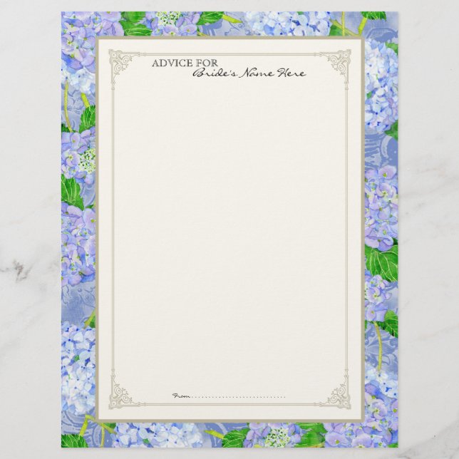 Page de conseil de la mariée Blue Hydrangea dentel (Devant)