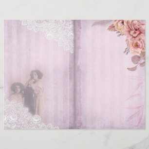 Page de journal Vintage de bande et dentelle rose