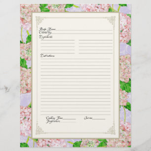 Page de livre de cuisine Pink Hydrangea dentelle F