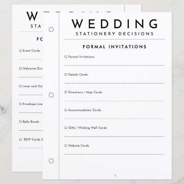 Page de papeterie de mariage à invitation formelle (Devant / Derrière)