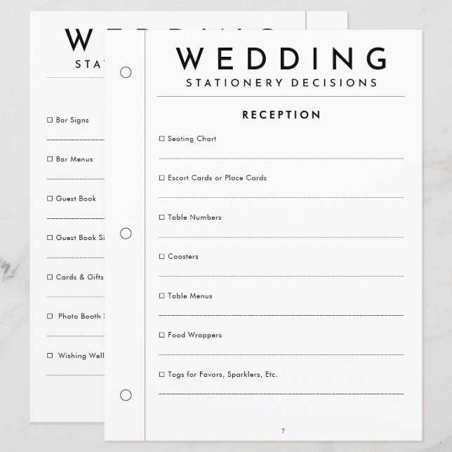 Page de papeterie de réception de mariage minimali (Devant / Derrière)