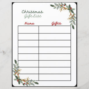 Page de planification de liste de cadeaux de Noël 