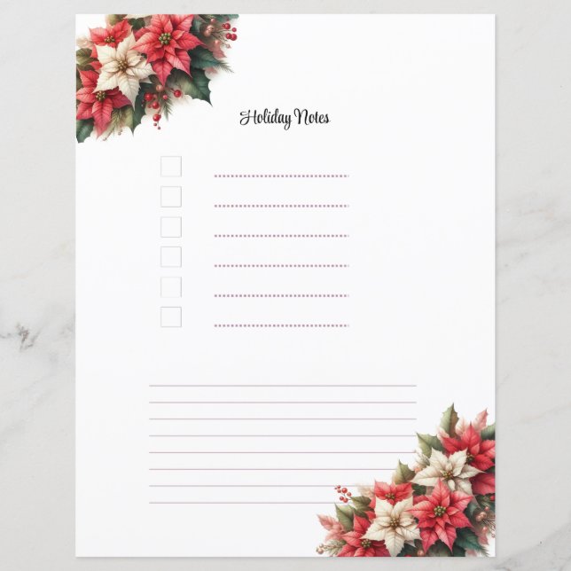 Page de planification des notes de Noël Poinsettia (Devant)