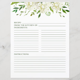 Page de recette aquarelle florale d'hydrangea blan