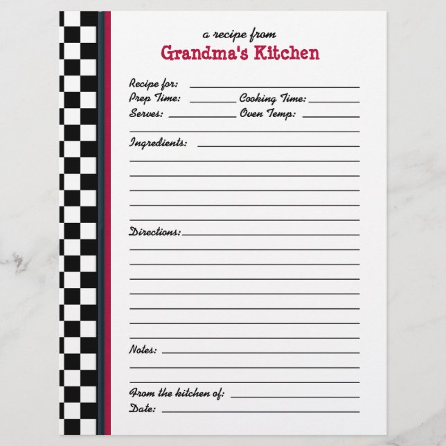 Page de recette Grandmas Kitchen À damiers Red Acc (Devant)