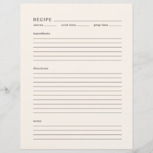 Page de recette minimaliste taille lettre ivoire m