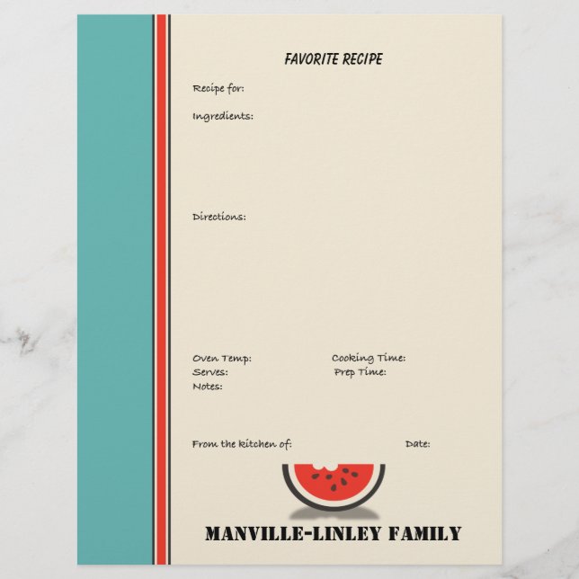 Page de recette personnalisée de la bande de pastè (Devant)