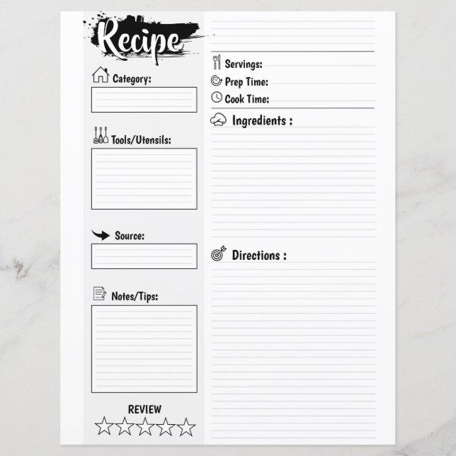 Page de recette vierge minimale personnalisée (Devant)