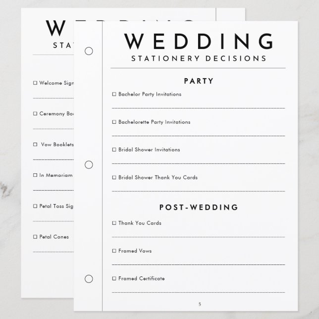 Page de reliure de papeterie de mariage à cérémoni (Devant / Derrière)