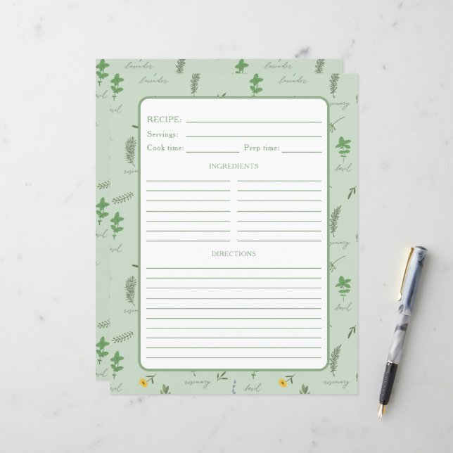 Page de reliure de recette botanique florale (Devant/Arrière en situation)