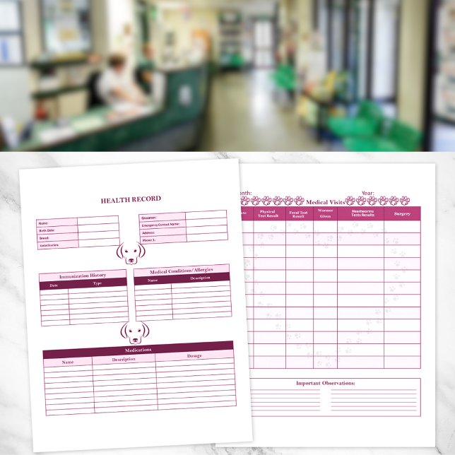 Page de tenue de dossier de santé de chien rose (Créateur téléchargé)