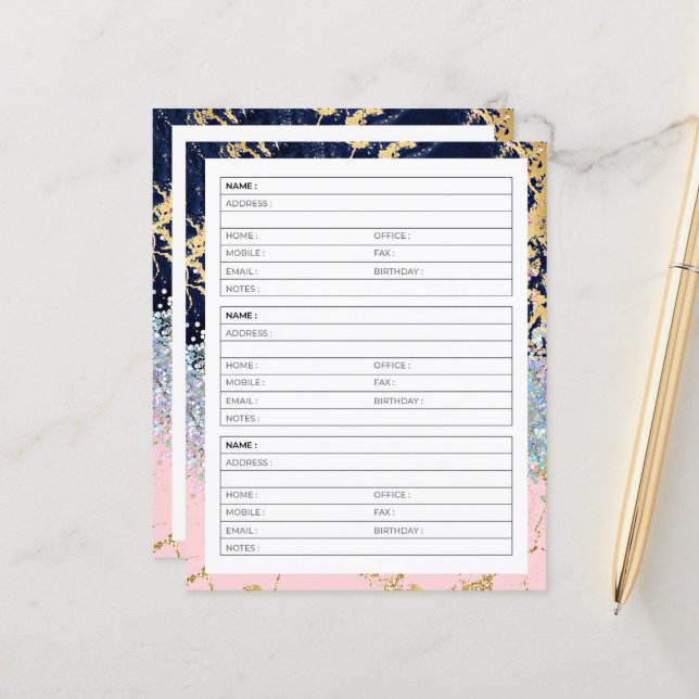 Page du carnet d'adresses en marbre et en parties  (Devant/Arrière en situation)