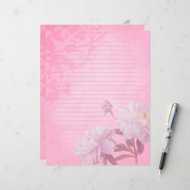 Page du journal de scrapbook rose peony (Devant/Arrière en situation)