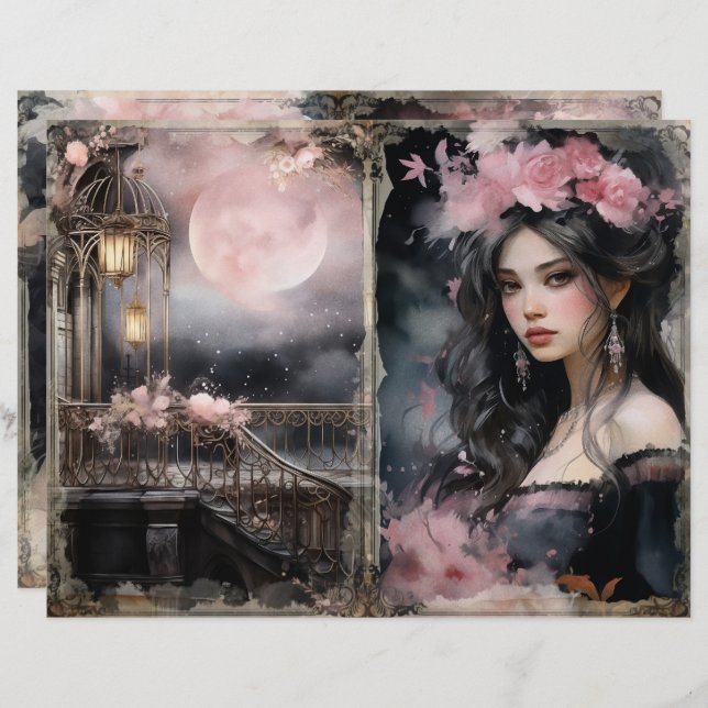 Page du journal mystique Victorian Lady Pink Junk (Devant / Derrière)