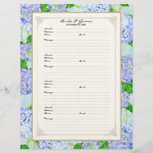 Page du livre d'invité mariage Blue Hydrangea Lace