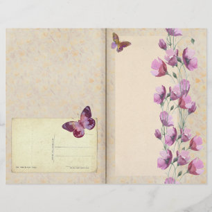 Page Fleurs pourpres et Papillon
