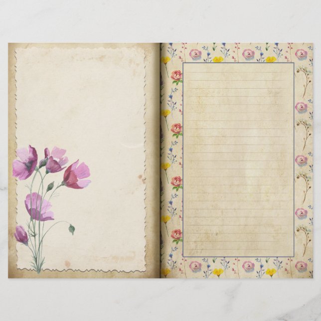 Page Journal de style Vintage Fleurs sauvages (Devant)